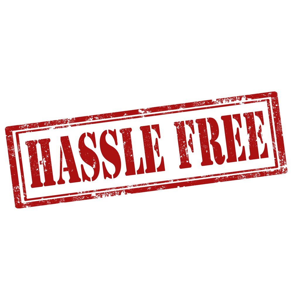 Hassle Free written in red
