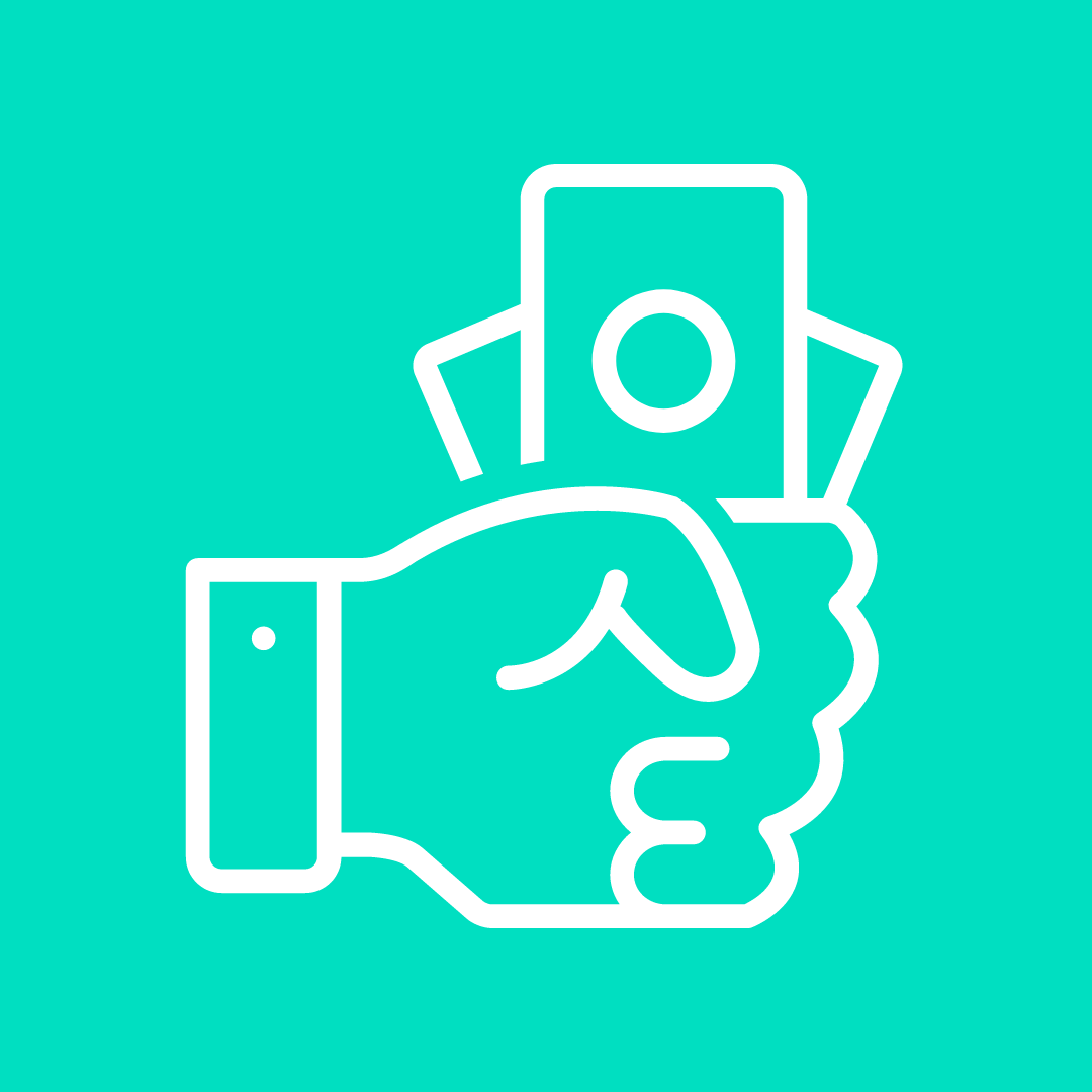 Green background with a picture of a hand holding money