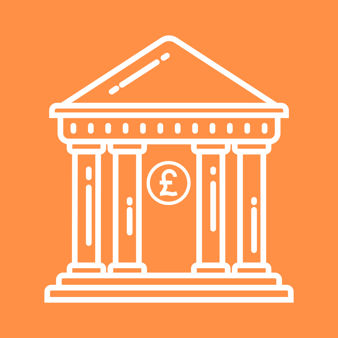 Orange image with a treasury and bank sign on