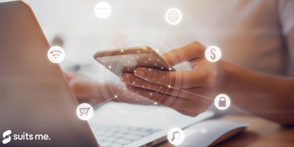 lady holding phone where she learns the digital banking benefits
