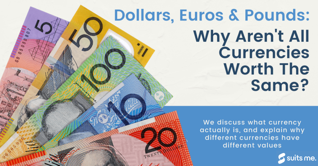 different currencies in one picture, explaining why they have different value